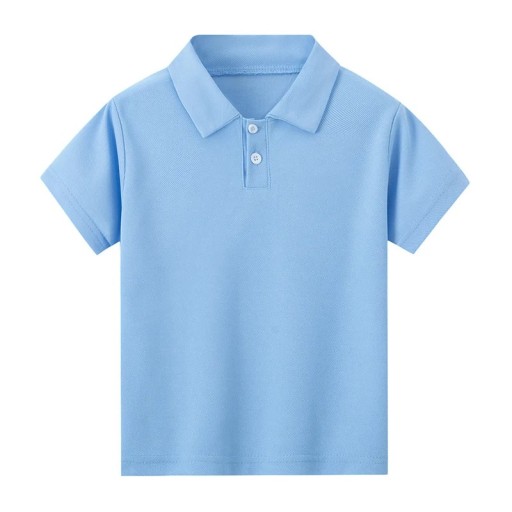 Polo infantil com mangas curtas e colarinho Camiseta de poliéster de uma só cor com botões Camiseta desportiva casual para rapazes