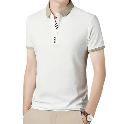Polo para homem de manga curta com colarinho e botões. Polo elegante e de uma só cor em poliéster para uso diário.