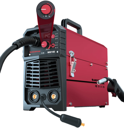 Poloautomatisk svejsemaskine 220V 38×24,7×13,5 cm kompakt metal konstruktion rød-sort til svejsning i værkstedet