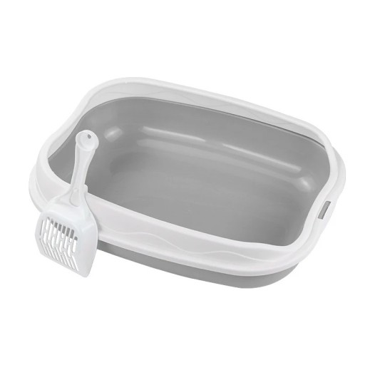 Polouzavarta plastikowa toaleta dla kotów 42 x 29 x 14 cm Przeciw rozpryskom Higieniczna miska dla dużych kociąt i szczeniąt Łatwe czyszczenie
