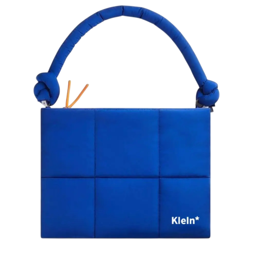 Polstret taske til iPad Air 11 tommer 28 x 20 cm med skulderrem blå quiltet med lynlås til at bære tablet til skole