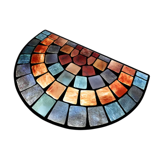 Polyester Half-Circle Mat with Stone Mosaic, 90 x 60 cm, Multicoloured Decoration for Entrance and Hallway