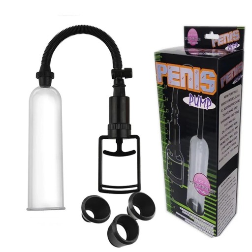 Pompa de vacuum pentru marirea penisului 18,5 cm cu 3 atasamente si maneta de mana pentru stimularea vacuumului si fluxul sanguin, ambalaj discret