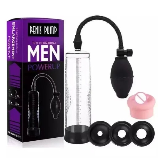 Pompa de vacuum pentru marirea penisului cu 4 atasamente inclusiv vagin artificial si bile de presare pentru stimularea vacuumului, ambalaj discret