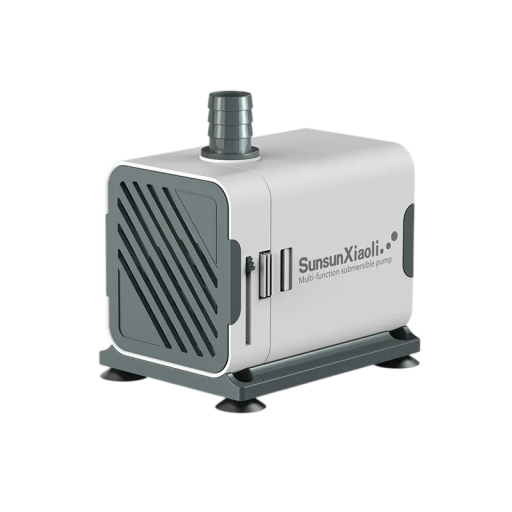 Pompa submersibilă de circulație 6 W cu capacitate de 500 l pe oră și înălțime de pompare de 0,9 m cu ieșire de 12 mm și ax din oțel inoxidabil în culoare alb-gri pentru acvariu