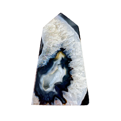 Ponta de sardonyx de cristal natural 100–150 g cristal negro com padrão único decoração para interiores e coleções