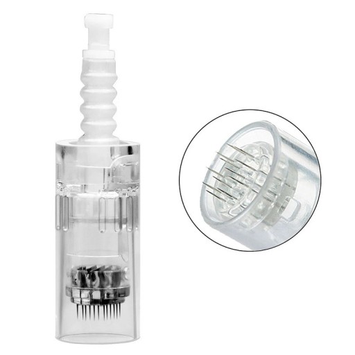 Pontos de agulha para dermapen em estojo protetor 10 pcs Cabeçotes de 12 agulhas intercambiáveis para caneta de microagulhamento Recargas para ferramenta de mesoterapia Compatível com a maioria dos dermapens