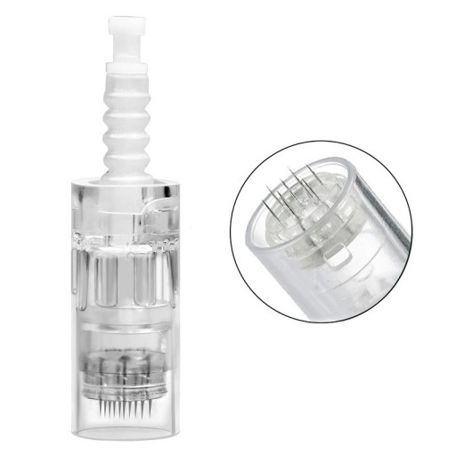 Pontos de agulha para dermapen em estojo protetor 10 pcs Cabeçotes de 9 agulhas intercambiáveis para caneta de microagulhamento Recargas para ferramenta de mesoterapia Compatível com a maioria dos dermapens