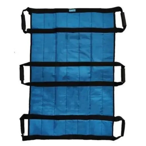 Popruh na přenos pacienta prošívaná zesílená podložka s madly rozměr 110 x 70 cm pro přesun seniorů a nemobilních osob z lůžka i na vozík