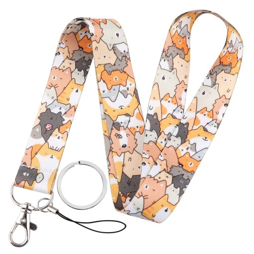 Popruh per chiavi 45 cm Fibra di poliestere Motivo gatti Laccetto da collo con moschettone Portachiavi carta chip cellulare