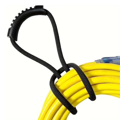 Popruh s rukojetí 60 cm organizér na hadice a kabely textilní černé provedení s plastovou rukojetí pro přenášení a uskladnění