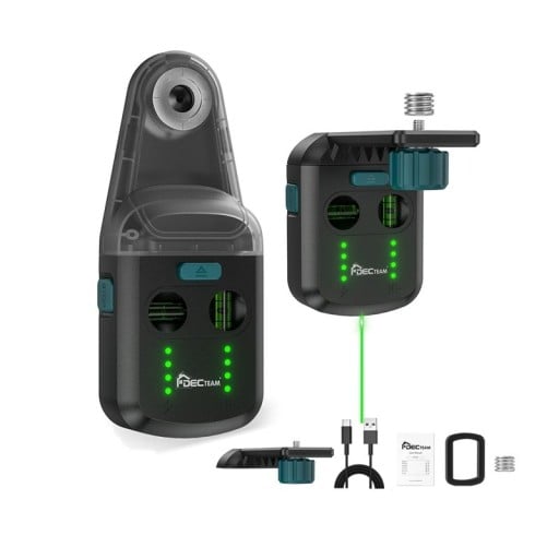 Por elszívó fúrás közben Decteam PQH05G 3 az 1-ben Zöld lézeres vízmérték Falra tapadó szívó Belső akkumulátor 3,7 V 1800 mAh USB-C Fekete-türkiz