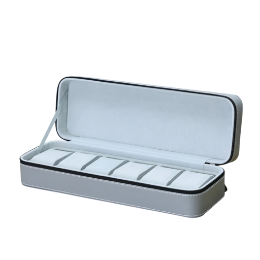 Portable Watch Storage Box with 6 Zip Slots PU Leather with Soft Interior for Storing and Travelling with Watches