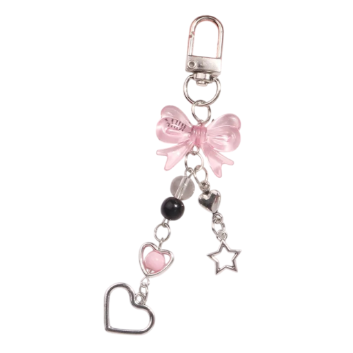 Portachiavi 12 x 2 x 2 cm Fiocco con cuori Decorazione in plastica e resina per chiavi Zaino Borsa Accessorio carino