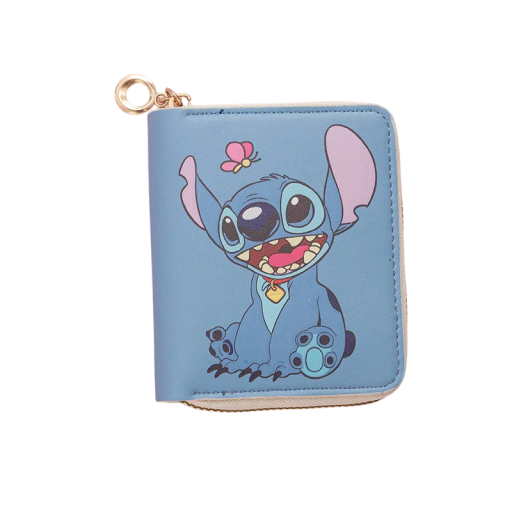 Portafoglio a monete Stitch 11 x 8,5 cm in PU pelle Portafoglio anime con zip Motivo disegnato con farfalla Porta carte Regalo kawaii per studenti