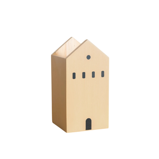 Portapenne in legno 16x8x8 cm con disegno di una casetta marrone Scatola per trucco Pennelli Cancelleria Organizer per studenti e ufficio