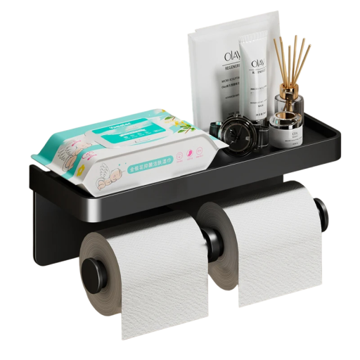 Portarrollos de papel higiénico doble de aleación de aluminio, sin perforaciones, para baño y cocina, montaje autoadhesivo, accesorio de baño moderno.