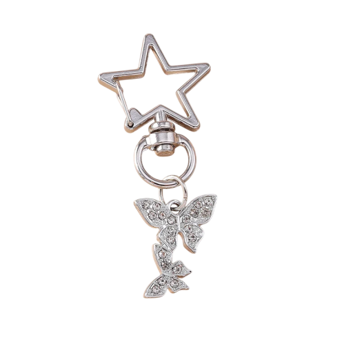 Porte-cheie 6 cm aliaj de zinc fluturași și stea cheie metalică pentru geantă rucsac accesoriu elegant pentru femei cadou