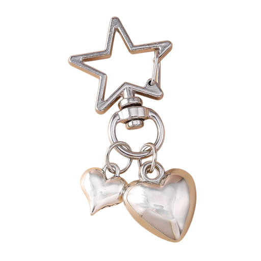 Porte-clés 5 cm Alliage de zinc Cœur et étoile Porte-clés en métal pour sac à main sac à dos Accessoire romantique élégant cadeau