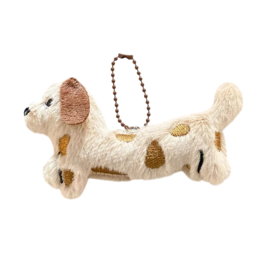 Porte-clés chien tacheté 11 x 7 cm Pendentif en peluche Accessoire mignon pour sac à main, sac à dos, cadeau pour enfants et femmes