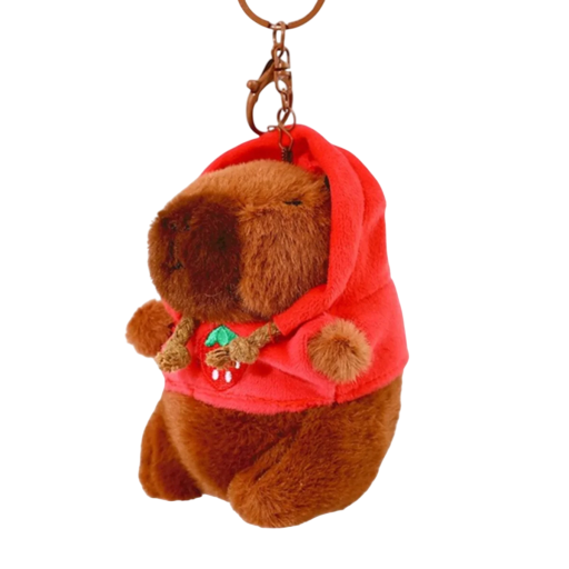 Porte-clés en peluche de capybara pour sac à dos ou sac à main Talisman doux et mignon en peluche avec capuche Accessoire cadeau pour les amoureux des animaux