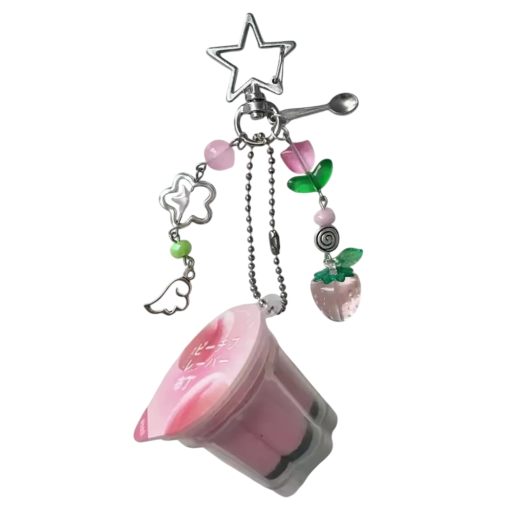 Porte-clés japonais 6 cm Gâteau d'œuf rose Mini dessert Kawaii Pendentif pour sac à dos ou sac Mignonne décoration