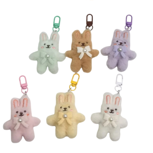 Porte-clés Lapin en peluche avec nœud Accessoire en peluche doux pour sac à dos Sac Mignonne décoration pour enfants et adultes