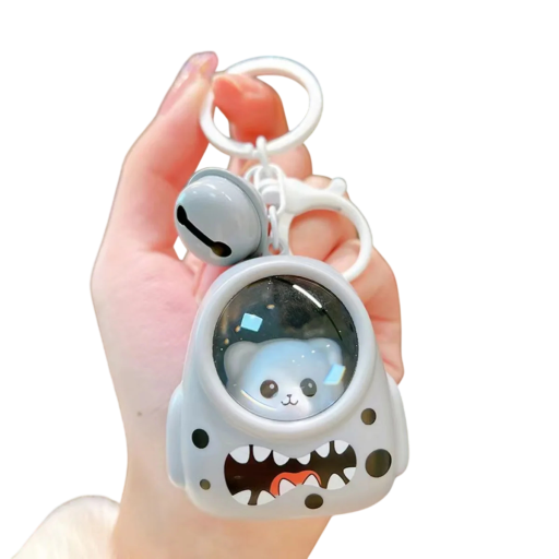 Porte-clés lumineux gris avec un chat en combinaison spatiale 5 x 6 cm Accessoire LED en plastique pour clés Décoration pour sac à dos