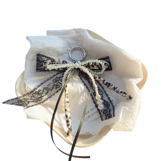 Porte-clés perlé en résine avec nœud en dentelle Élégant pendentif pour clés sac à main sac à dos Accessoire romantique