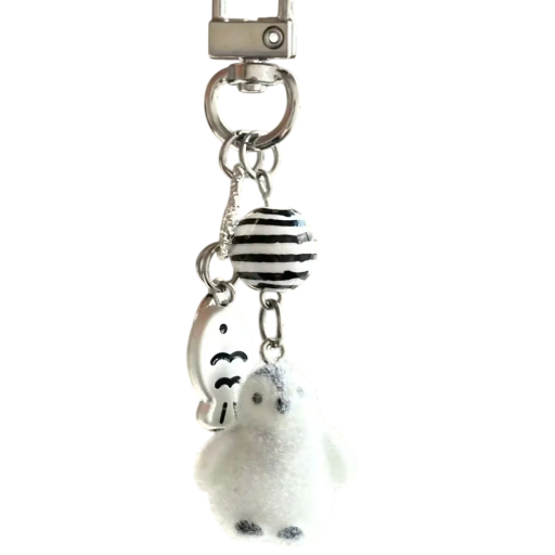 Porte-clés Taille universelle Animaux polaires en peluche Perle noir et blanc Pendentif pour clés sac à dos sac à main Joli accessoire