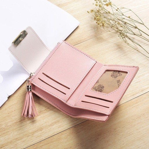 Portefeuille en cuir pour femme avec pompon M299