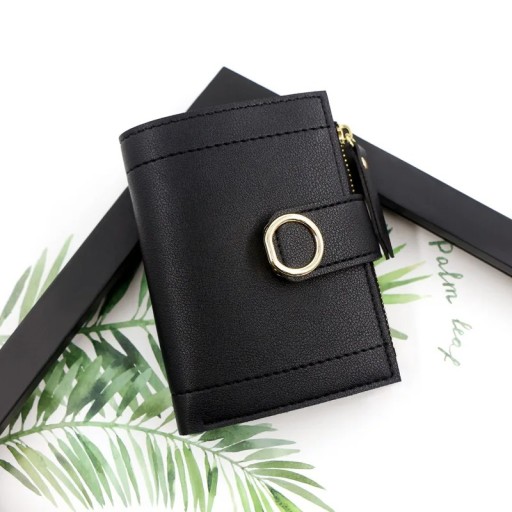 Portefeuille en cuir pour femme avec un anneau 12x9,5x2 cm élégant et pratique avec 6 emplacements pour cartes, un emplacement transparent, une poche pour les pièces et les billets