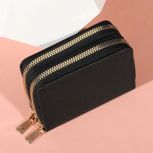 Portefeuille en cuir pour femmes avec double zip 11x8x4 cm plus de 18 compartiments 2 poches à pièces cuir synthétique premium design élégant et compact