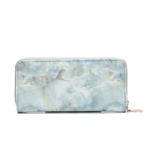 Portefeuille long pour femmes avec motif marbré Surface brillante en cuir PU et polyester Fermeture éclair tout autour Dimensions 19 x 9 x 2 cm