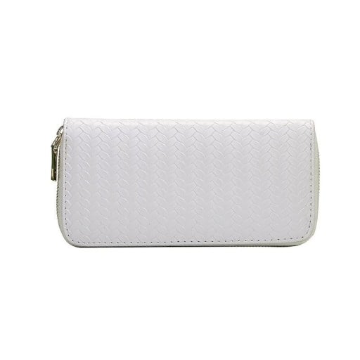 Portefeuille long pour femmes en simili cuir avec motif tressé Fermeture éclair sur le bord Curseur doré Coins arrondis 19 x 9,5 x 2,5 cm