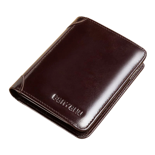 Portfel męski 12 x 10 cm Skóra Neutralne kolory Kieszonki na karty Gniazdo na kartę SD Elegancki skórzany portfel męski Stylowy i praktyczny portfel