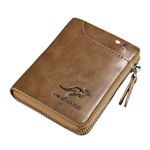 Portofel bărbați cu fermoar 10 x 12 cm piele PU Culori neutre Fante pentru card Compartiment frontal Portofel compact și elegant