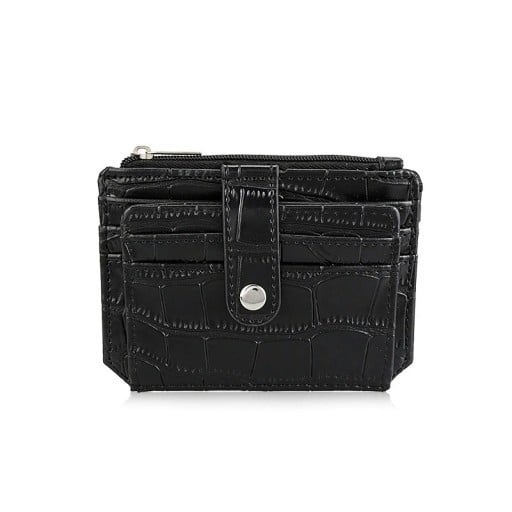 Portofel mini de călătorie pentru femei din piele PU Compartimente pentru carduri Buzunar cu fermoar Curea cu capse Dimensiuni compacte 12 x 9 x 1,5