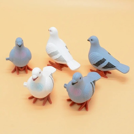 Porumbel cu mecanism de întoarcere, 10 cm, jucărie din plastic pentru copii, fără baterii, mișcare de săritură, motiv animal, versiune albă sau gri