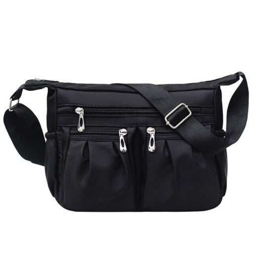 Poșetă de damă crossbody cu câteva buzunare cu fermoar Buzunare frontale plisate Curea lată ajustabilă Nylon și poliester 30 x 20 x 10