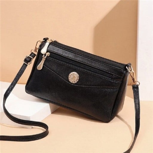Poșetă mică de damă tip crossbody cu detaliu decorativ metalic Căptușeală frontală cu fermoar Curea ajustabilă din piele PU