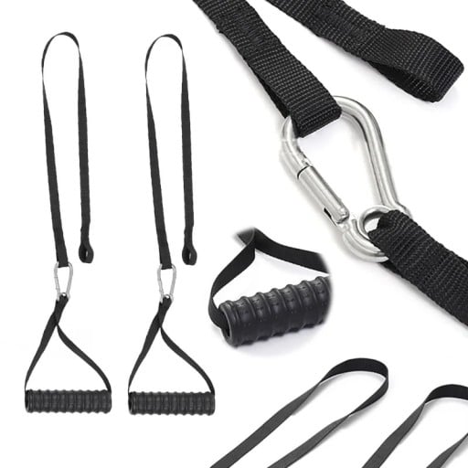 Posilovacia tyč s madlami na kladke 55 cm + 2x predlžovacie popruhy 60,5 cm, lat pulldown nástavec s penovými úchytmi pre silový tréning