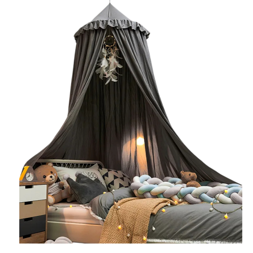 Postelový baldachýn závěsná síť nad postel výška 2,75 m průměr 65 cm polyester bavlna pro ložnici dětský pokoj