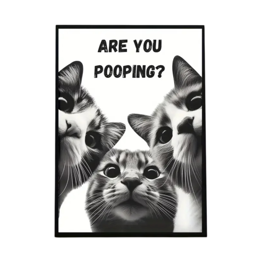 Póster 30x40 cm "¿Tres gatos están haciendo caca?" Imagen divertida en blanco y negro para el baño. Decoración retro sin marco. Estilo
