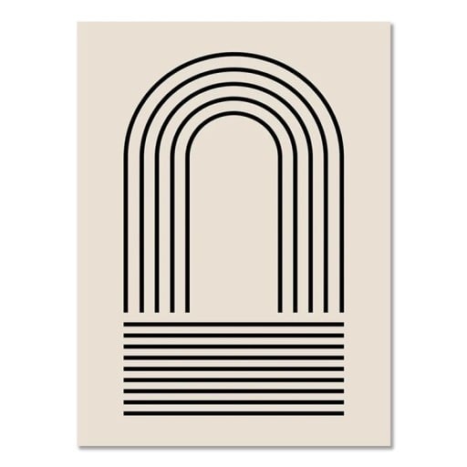 Póster abstracto de pared con arco y líneas 20 × 30 cm impresión en lienzo negro-beige decorativo geométrico minimalista sin marco
