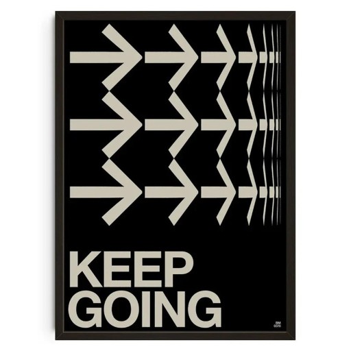 Poster artistic 50x70 cm KEEP GOING Imprimeu motivațional alb-negru cu săgeți Decor de perete minimalist modern Imprimeu pe pânză Fără ramă