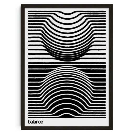 Poster Balans Alb-Negru 50x70 cm Abstract Geometric Canvas Print Modern Line Pattern Minimalist Wall Decor Fără Ramă