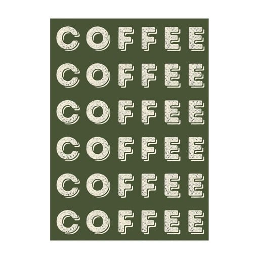 Pôster coffee com texto repetido padrão tipográfico 40 × 50 cm impressão em tela fundo verde decoração para casa e café sem moldura