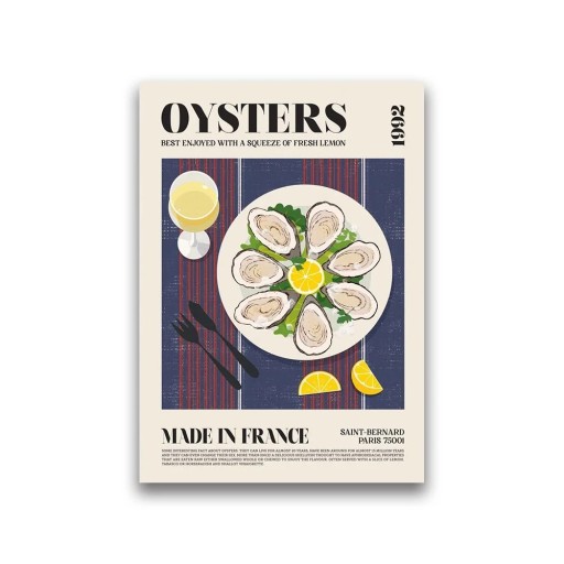 Poster da parete 20 x 30 cm Ostriche francesi Cucina mondiale Quadro con frutti di mare Stampa su tela Senza cornice Decorazione