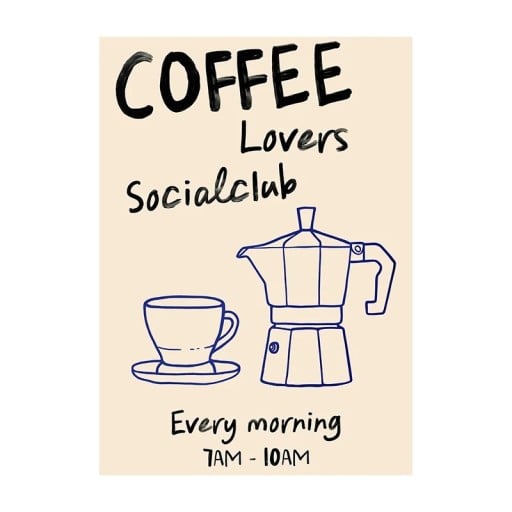 Póster decorativo para pared coffee lovers con cafetera moka y taza 40 x 60 cm impresión en lienzo complemento beige para cocina de apartamento